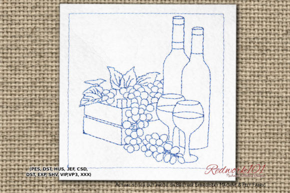 An Embroidery Seller's Take on Wine with Grapes Redwork