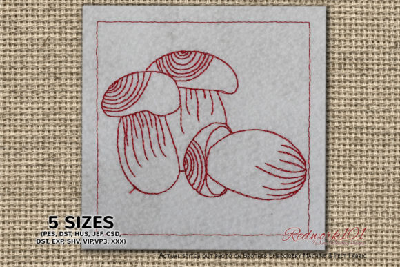 Charming Porcini Mushroom Redwork for Gifts