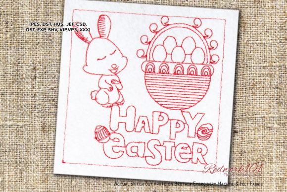 Easter Embroidery Charm: The Egg Basket Redwork Design