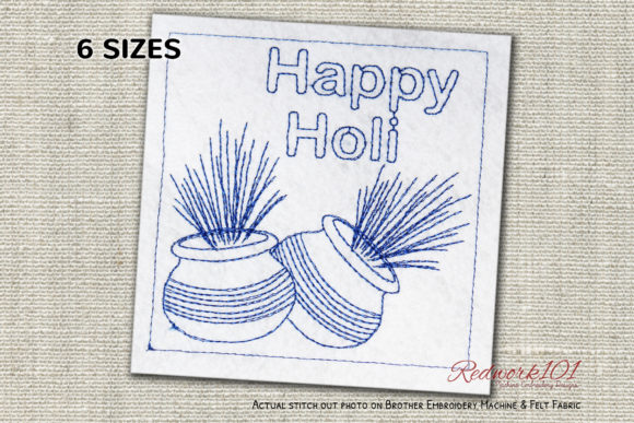 Holi Colorful Pots Redwork Embroidery Design Review